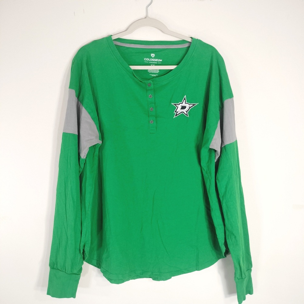 Dallas Stars Embroidered Green Henley Shirt; NHL Logo Long Sleeve XXL